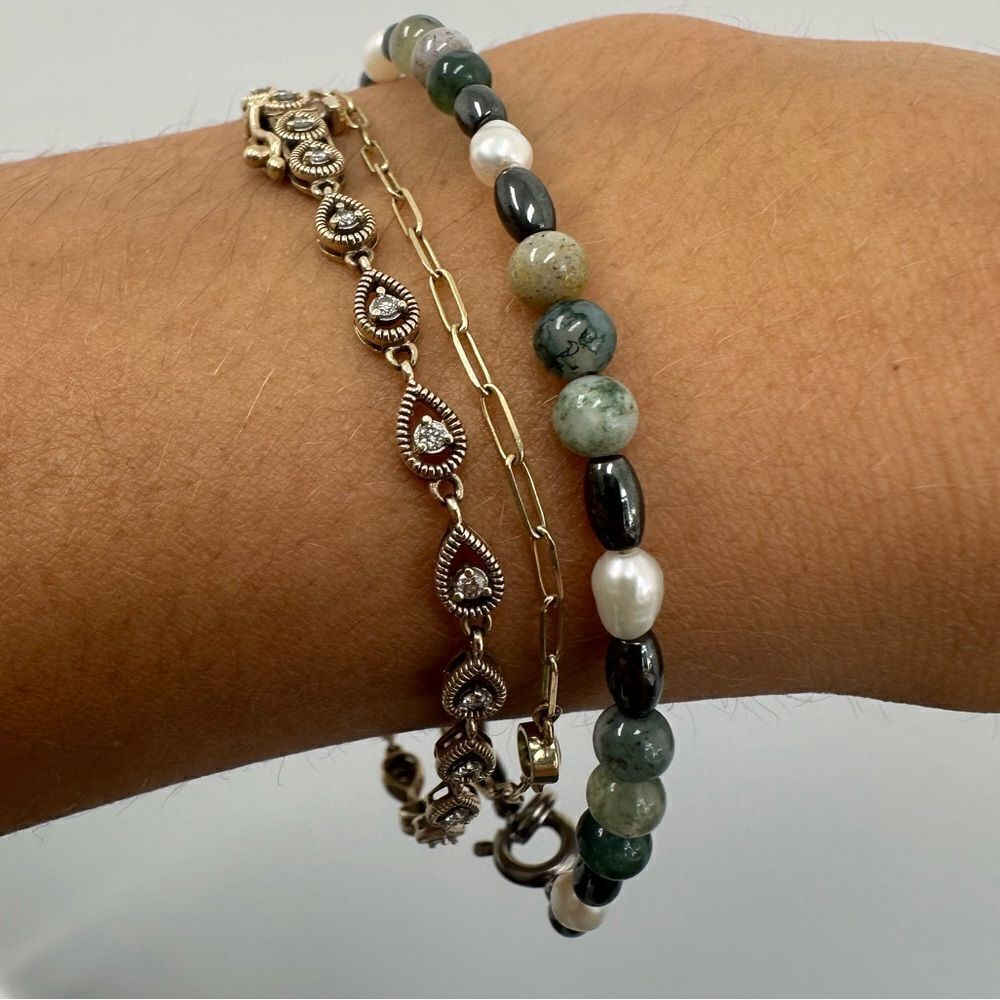 Multicolor Natural Gemstones Bead Onyx, Pearl Bracelet Size 7.5